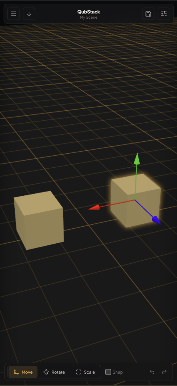 QubStack mobile editor with touch controls and responsive layout